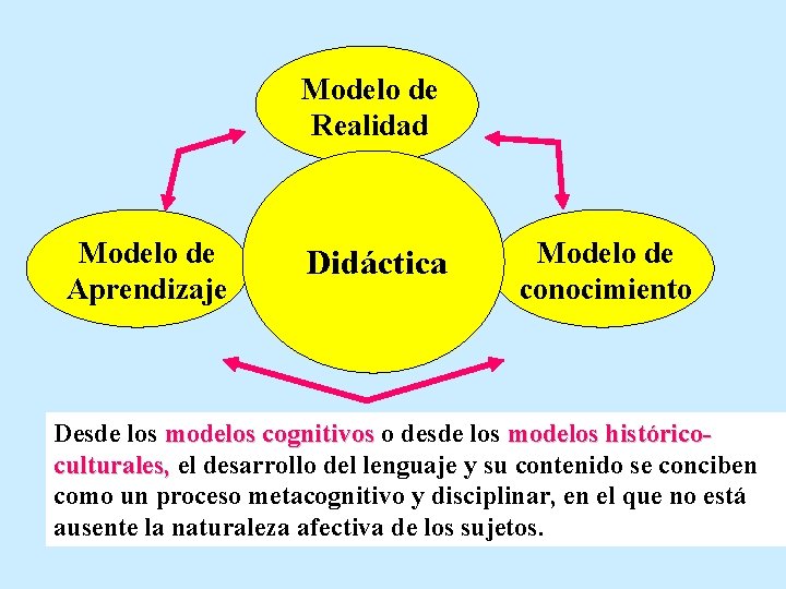 Modelo de Realidad Modelo de Aprendizaje Didáctica Modelo de conocimiento Desde los modelos cognitivos