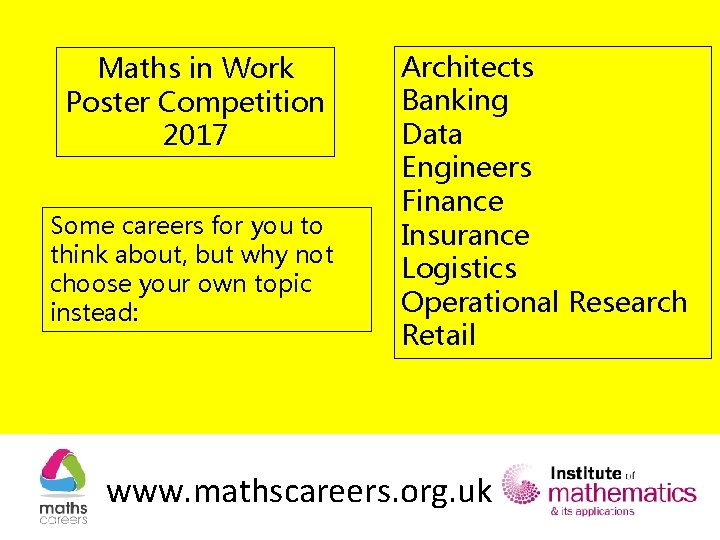 Maths in Work Poster Competition 2017 Some careers for you to think about, but