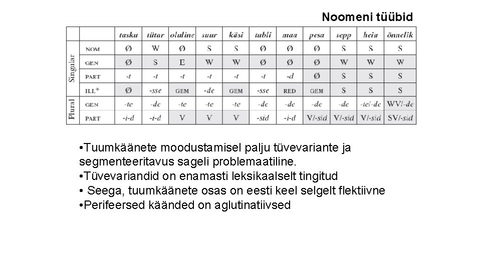 Noomeni tüübid • Tuumkäänete moodustamisel palju tüvevariante ja segmenteeritavus sageli problemaatiline. • Tüvevariandid on