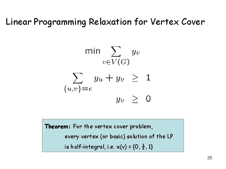 Linear Programming Relaxation for Vertex Cover Theorem: For the vertex cover problem, every vertex