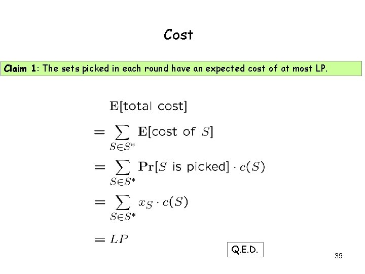Cost Claim 1: The sets picked in each round have an expected cost of