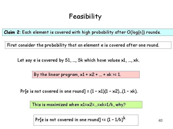 Feasibility Claim 2: Each element is covered with high probability after O(log(n)) rounds. First