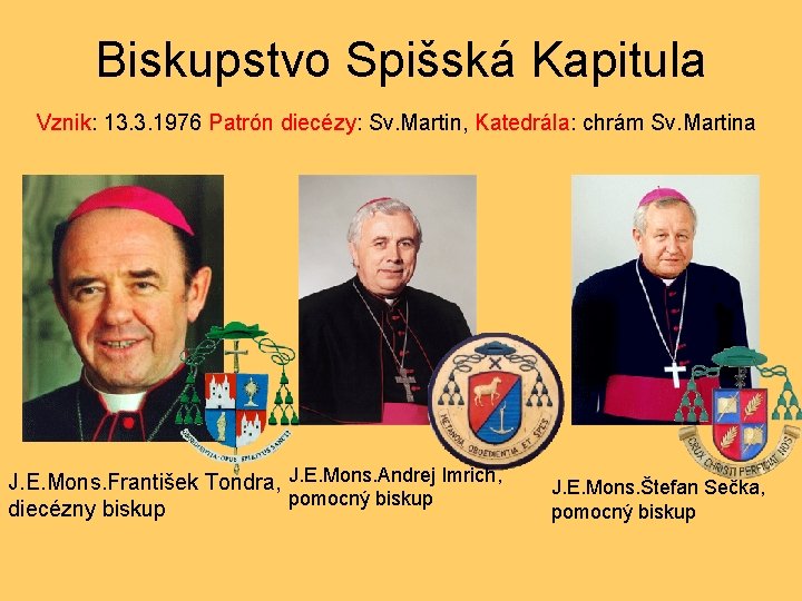 Biskupstvo Spišská Kapitula Vznik: 13. 3. 1976 Patrón diecézy: Sv. Martin, Katedrála: chrám Sv.