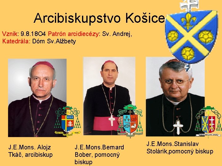 Arcibiskupstvo Košice Vznik: 9. 8. 18 O 4 Patrón arcidiecézy: Sv. Andrej, Katedrála: Dóm