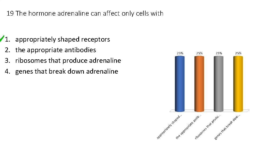 19 The hormone adrenaline can affect only cells with 1. 2. 3. 4. appropriately