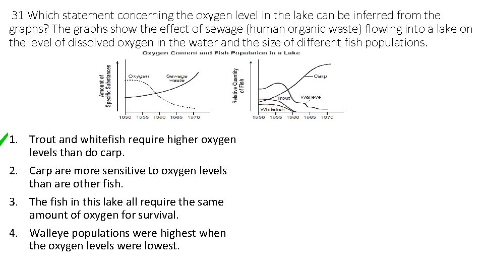 31 Which statement concerning the oxygen level in the lake can be inferred from