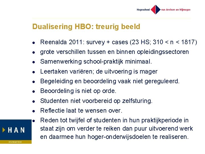 Dualisering HBO: treurig beeld l Reenalda 2011: survey + cases (23 HS; 310 <