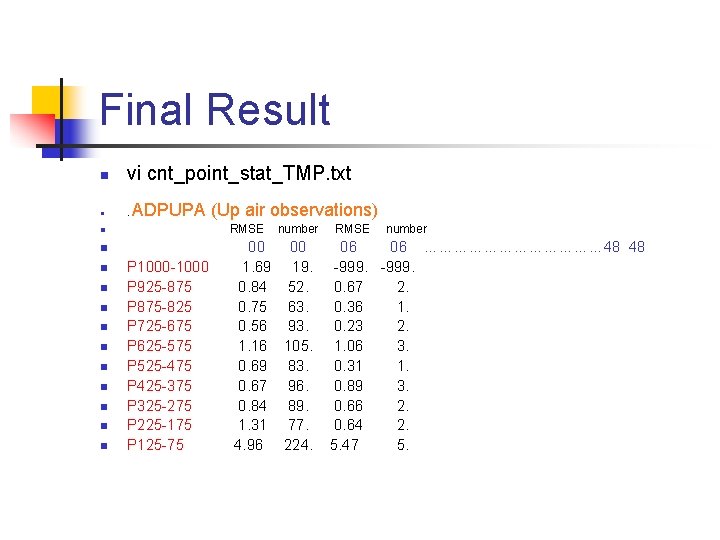 Final Result n vi cnt_point_stat_TMP. txt n . ADPUPA (Up air observations) RMSE n Final Result n vi cnt_point_stat_TMP. txt n . ADPUPA (Up air observations) RMSE n