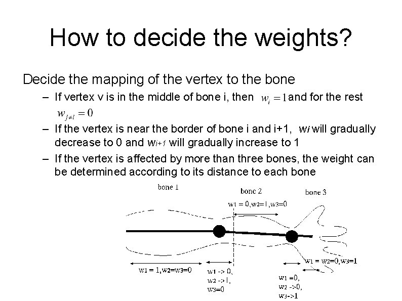 How to decide the weights? Decide the mapping of the vertex to the bone