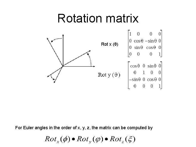 Rotation matrix Rot x (θ) For Euler angles in the order of x, y,