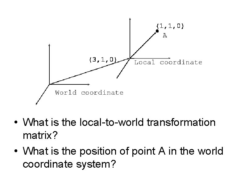  • What is the local-to-world transformation matrix? • What is the position of