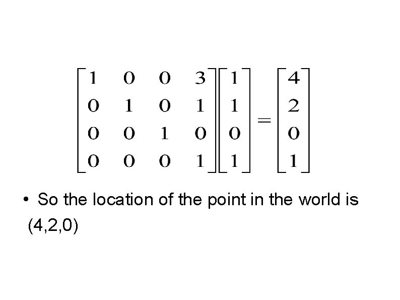  • So the location of the point in the world is (4, 2,