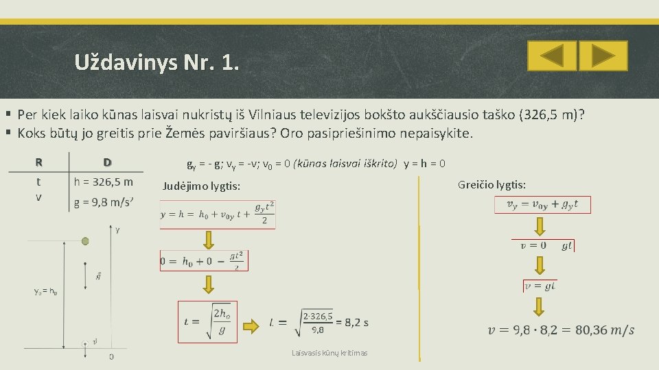 Uždavinys Nr. 1. § Per kiek laiko kūnas laisvai nukristų iš Vilniaus televizijos bokšto