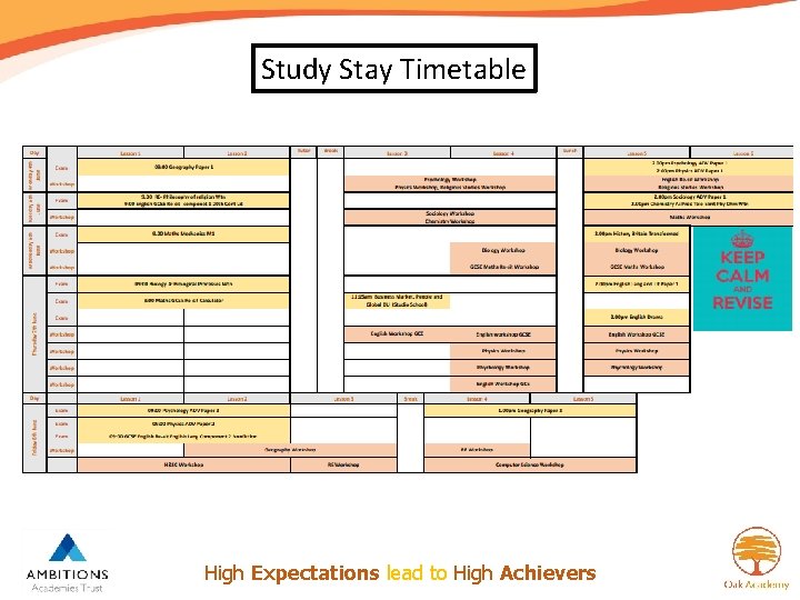 Study Stay Timetable High Expectations lead to High Achievers 
