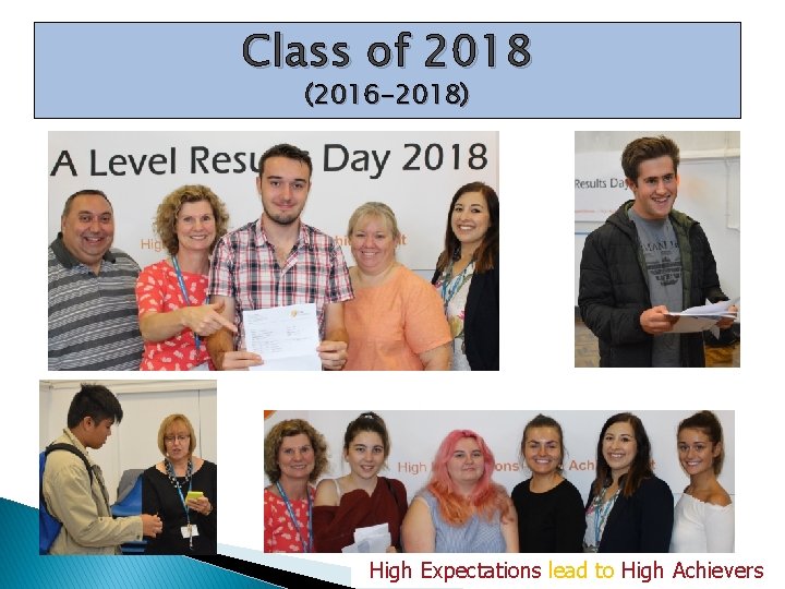 Class of 2018 (2016 -2018) High Expectations lead to High Achievers 