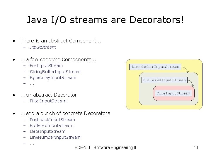 Java I/O streams are Decorators! • There is an abstract Component. . . –