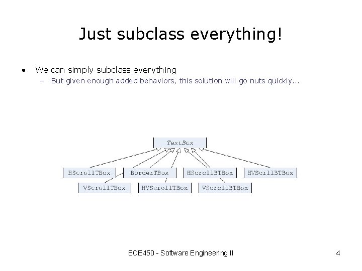 Just subclass everything! • We can simply subclass everything – But given enough added