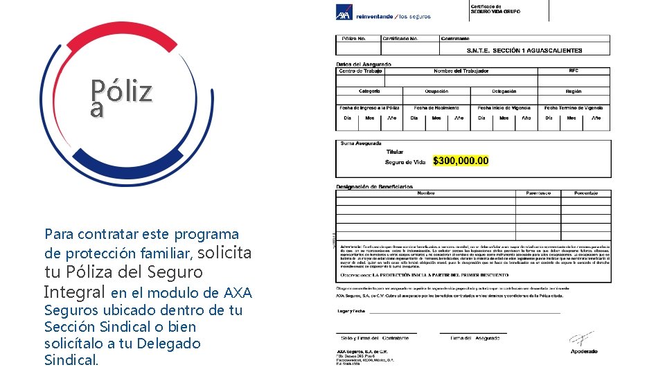 Póliz a Para contratar este programa de protección familiar, solicita tu Póliza del Seguro