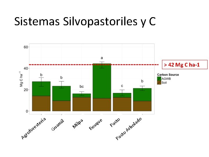 Sistemas Silvopastoriles y C > 42 Mg C ha-1 f e or A o