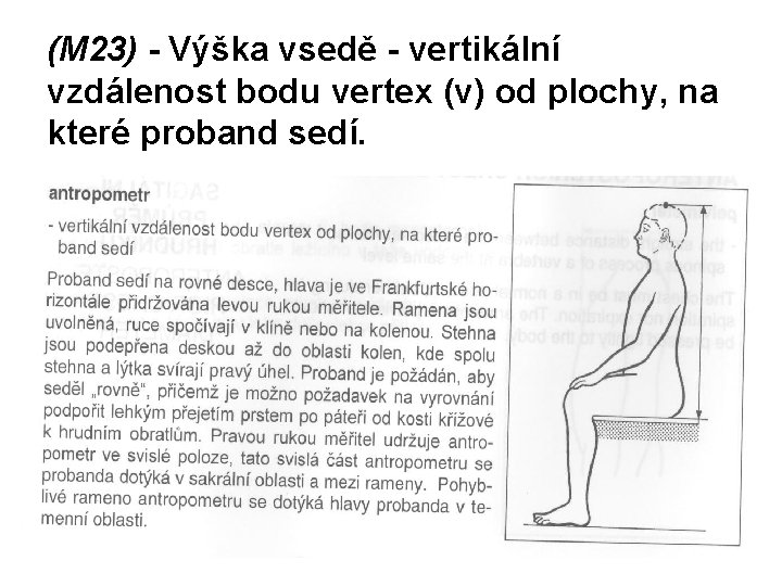 (M 23) - Výška vsedě - vertikální vzdálenost bodu vertex (v) od plochy, na