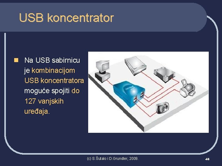 USB koncentrator n Na USB sabirnicu je kombinacijom USB koncentratora moguće spojiti do 127