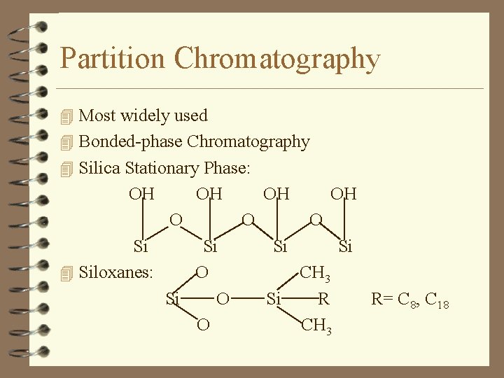 Partition Chromatography 4 Most widely used 4 Bonded-phase Chromatography 4 Silica Stationary Phase: OH