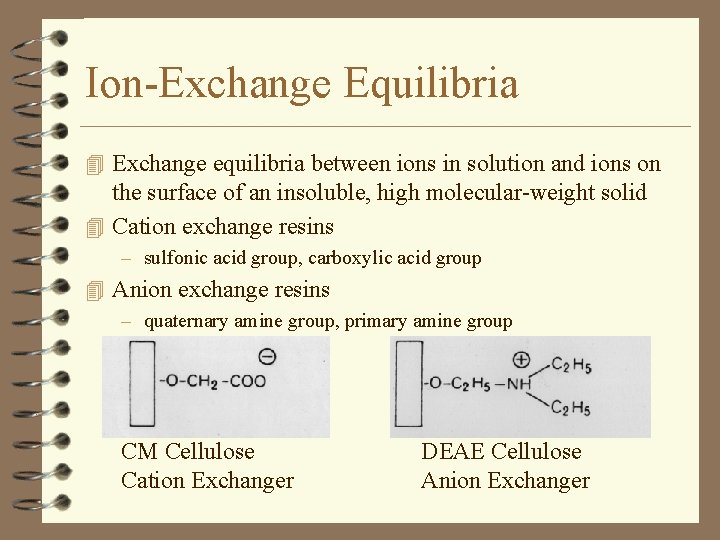 Ion-Exchange Equilibria 4 Exchange equilibria between ions in solution and ions on the surface
