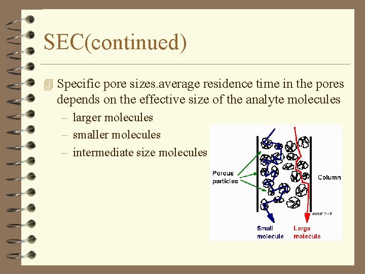 SEC(continued) 4 Specific pore sizes. average residence time in the pores depends on the