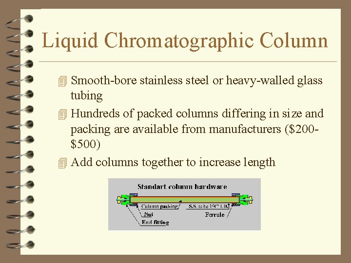 Liquid Chromatographic Column 4 Smooth-bore stainless steel or heavy-walled glass tubing 4 Hundreds of