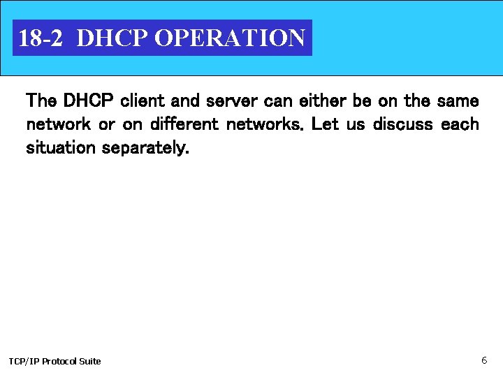 18 -2 DHCP OPERATION The DHCP client and server can either be on the