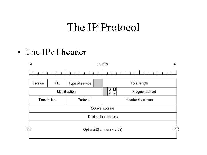 The IP Protocol • The IPv 4 header 