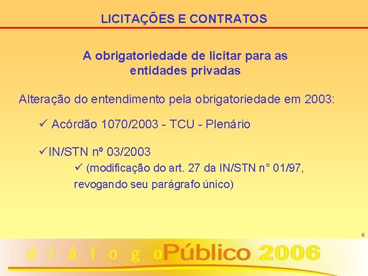 LICITAÇÕES E CONTRATOS A obrigatoriedade de licitar para as entidades privadas Alteração do entendimento