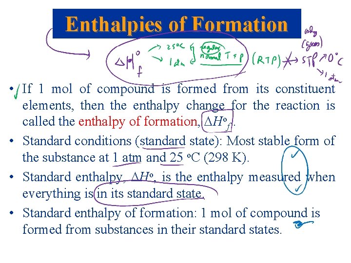 Enthalpies of Formation • If 1 mol of compound is formed from its constituent