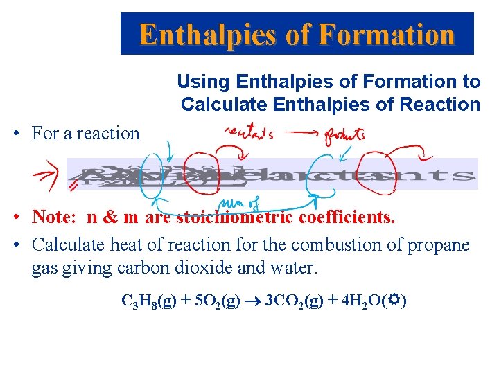 Enthalpies of Formation Using Enthalpies of Formation to Calculate Enthalpies of Reaction • For