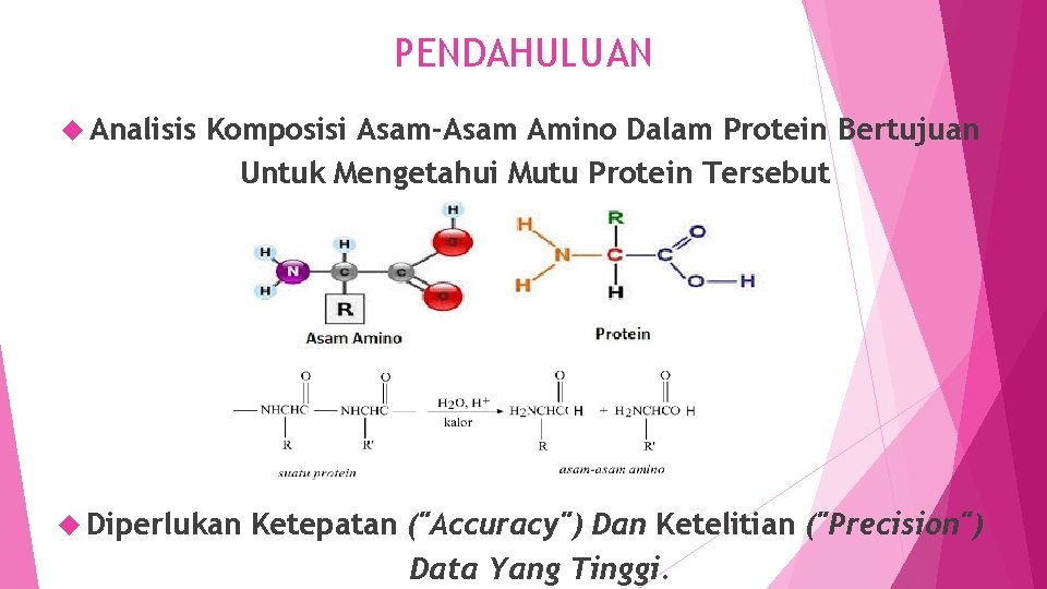 PENDAHULUAN Analisis Komposisi Asam-Asam Amino Dalam Protein Bertujuan Untuk Mengetahui Mutu Protein Tersebut Diperlukan