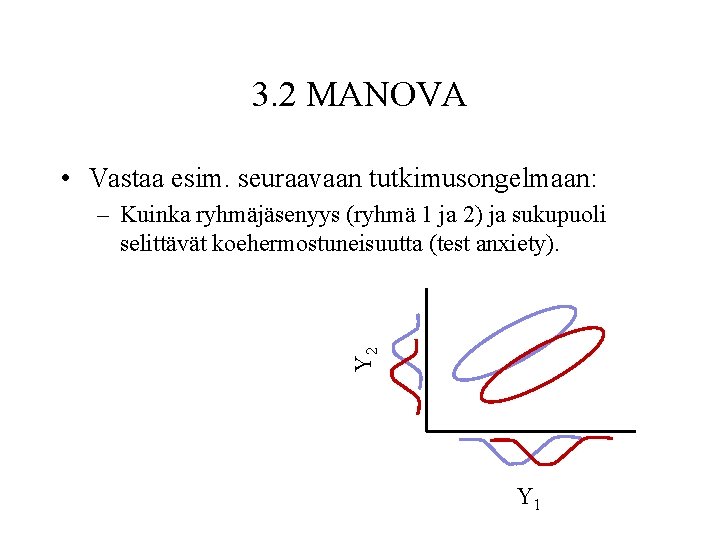 3. 2 MANOVA • Vastaa esim. seuraavaan tutkimusongelmaan: Y 2 – Kuinka ryhmäjäsenyys (ryhmä