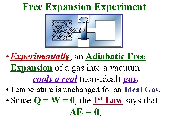Free Expansion Experiment • Experimentally, an Adiabatic Free Expansion of a gas into a