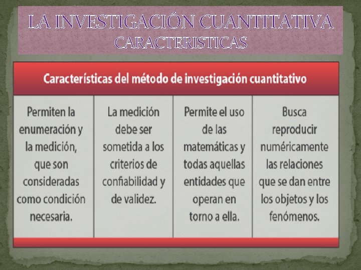 LA INVESTIGACIÓN CUANTITATIVA CARACTERISTICAS 