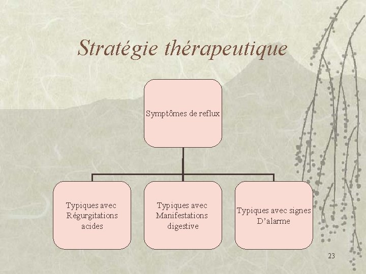 Stratégie thérapeutique Symptômes de reflux Typiques avec Régurgitations acides Typiques avec Manifestations digestive Typiques