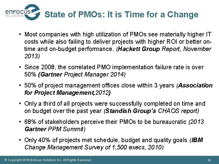 State of PMOs: It is Time for a Change • Most companies with high