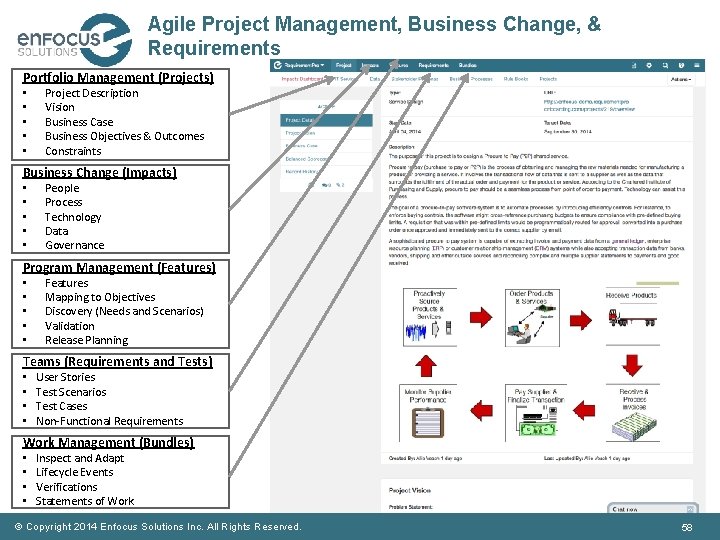 Agile Project Management, Business Change, & Requirements Portfolio Management (Projects) • • • Project