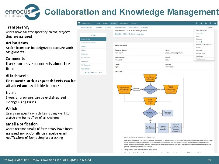 Collaboration and Knowledge Management Transparency Users have full transparency to the projects they are