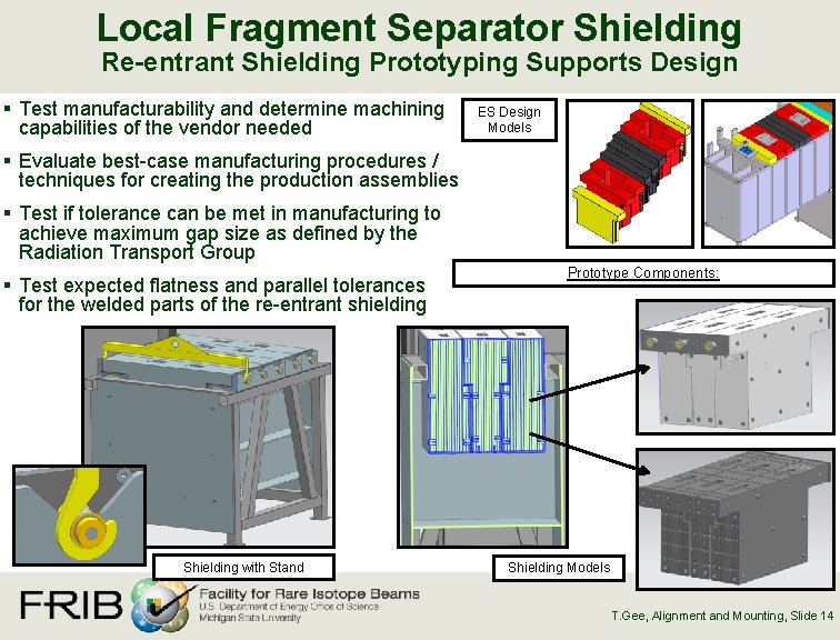 Local Fragment Separator Shielding Re-entrant Shielding Prototyping Supports Design § Test manufacturability and determine