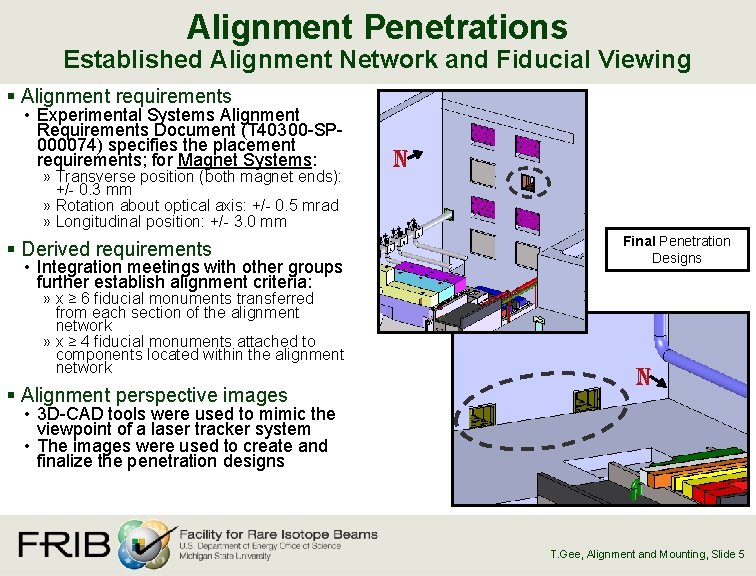 Alignment Penetrations Established Alignment Network and Fiducial Viewing § Alignment requirements • Experimental Systems