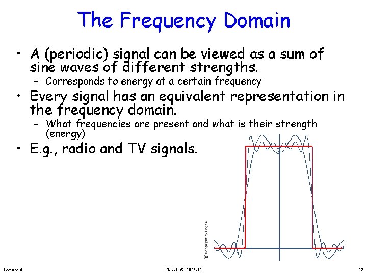 The Frequency Domain • A (periodic) signal can be viewed as a sum of