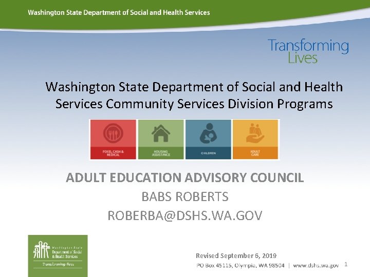 Washington State Department of Social and Health Services Community Services Division Programs ADULT EDUCATION