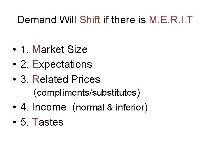 Demand Will Shift if there is M. E. R. I. T • 1. Market