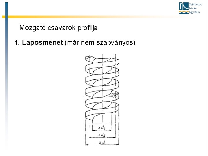 Mozgató csavarok profilja 1. Laposmenet (már nem szabványos) 