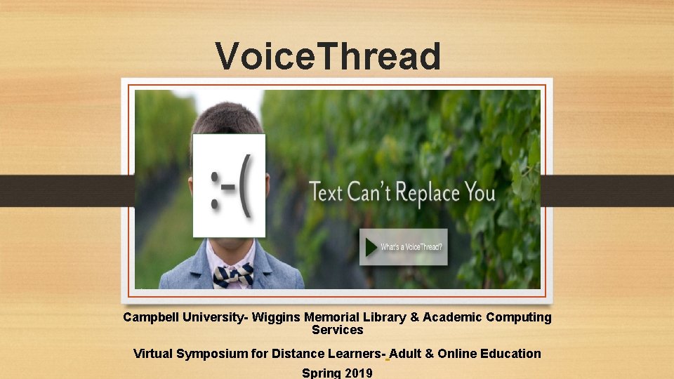 Voice. Thread Campbell University- Wiggins Memorial Library & Academic Computing Services Virtual Symposium for