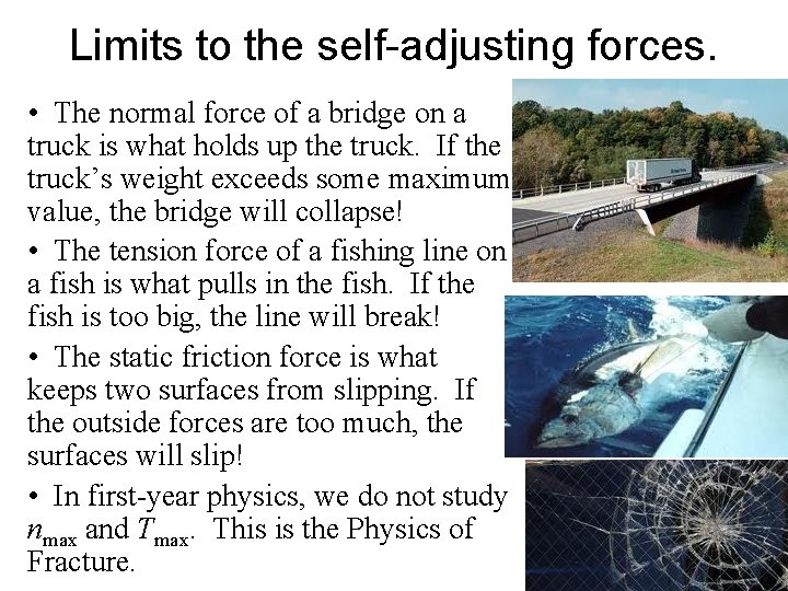 Limits to the self-adjusting forces. • The normal force of a bridge on a